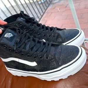 vans size 10 womens 8.5 mens sk8 hi top ultracush hightop sneakers black glitter